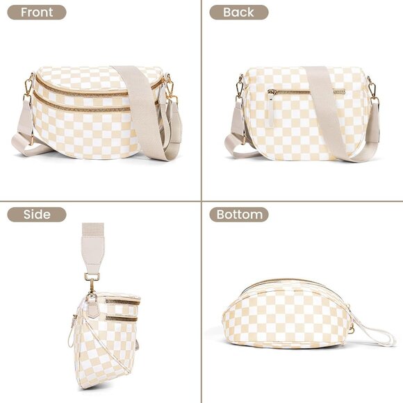 Checkered Nylon Crossbody Bag Women Spacious Fanny Pack Travel Casual - Picture 7 of 8
